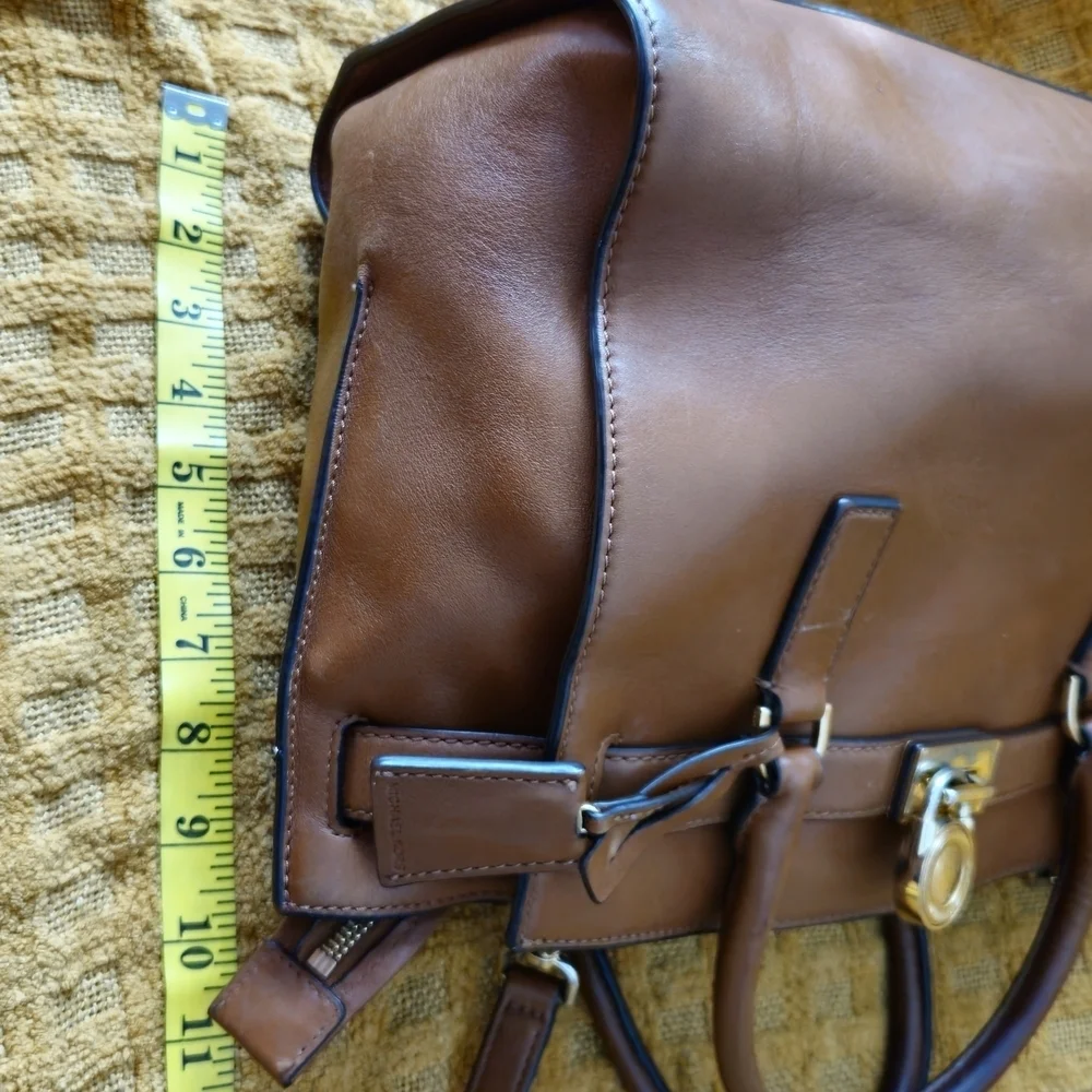 Michael Kors Hamilton Brown Leather Satchel with Gold Accents